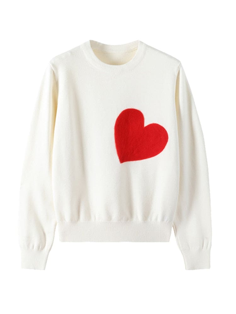 Wholesale Women Knit Sweater Embroidery Red Heart O-Neck Simple Style Fall Spring Autumn Slim Pullover Harajuku