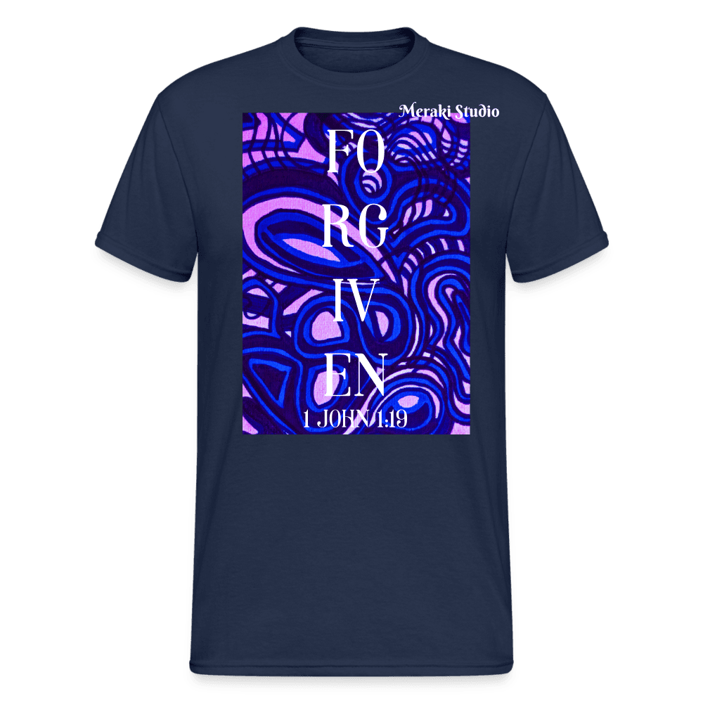 Meraki studio petten design  Forgiven 1 john 1:19  christian bible scripture verse Men’s Gildan Heavy T-Shirt - navy