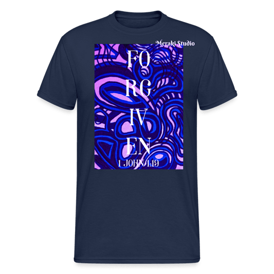 Meraki studio petten design  Forgiven 1 john 1:19  christian bible scripture verse Men’s Gildan Heavy T-Shirt - navy