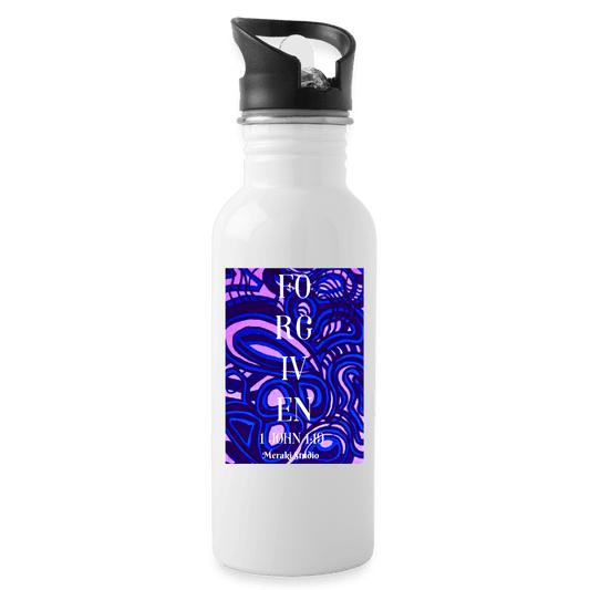 Meraki studio petten design on Water Bottle  Forgiven 1 john 1:19  christian bible scripture verse Water Bottle - white