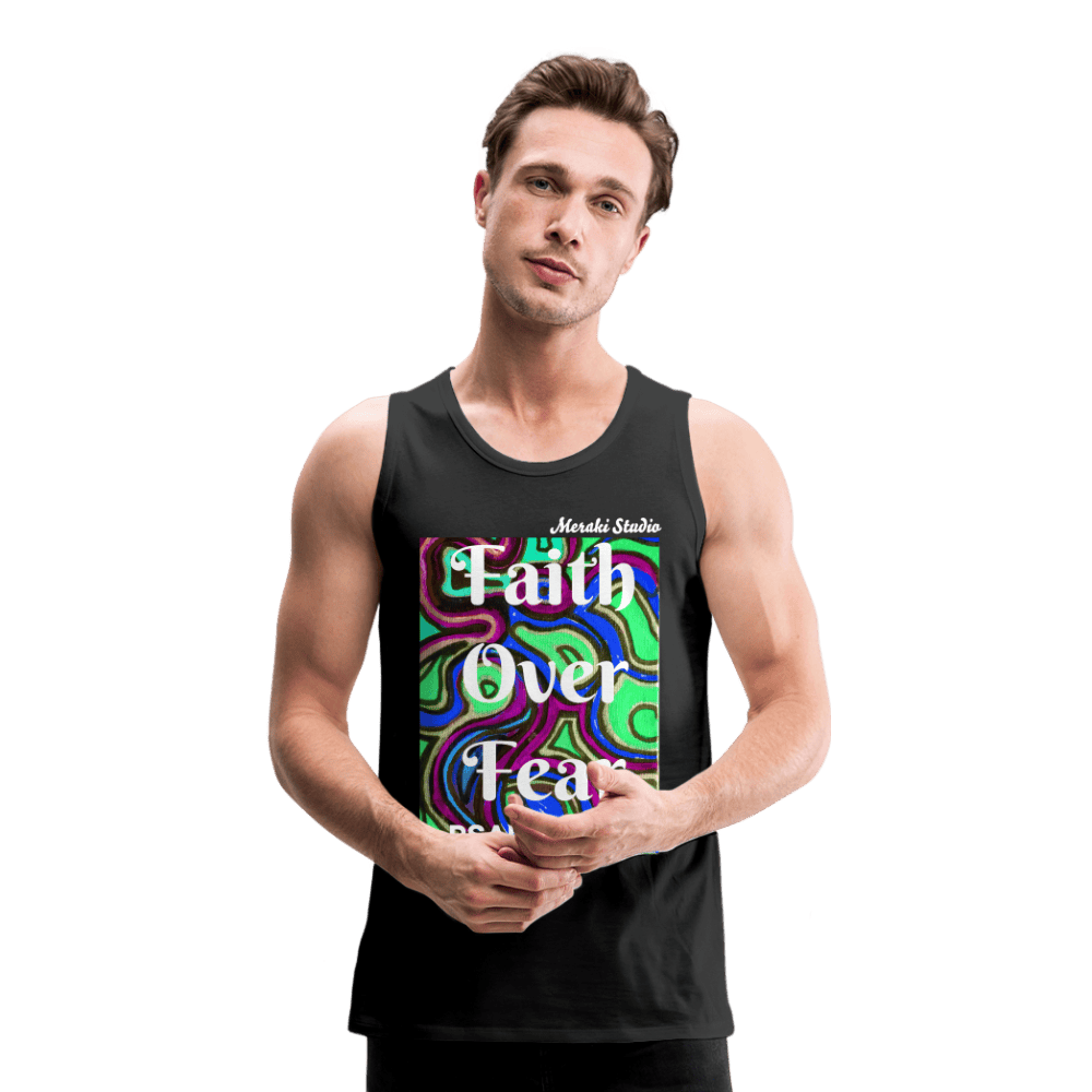 Meraki studio colour print Faith Over Fear Christian Bible Verse Men’s Premium Tank Top - black