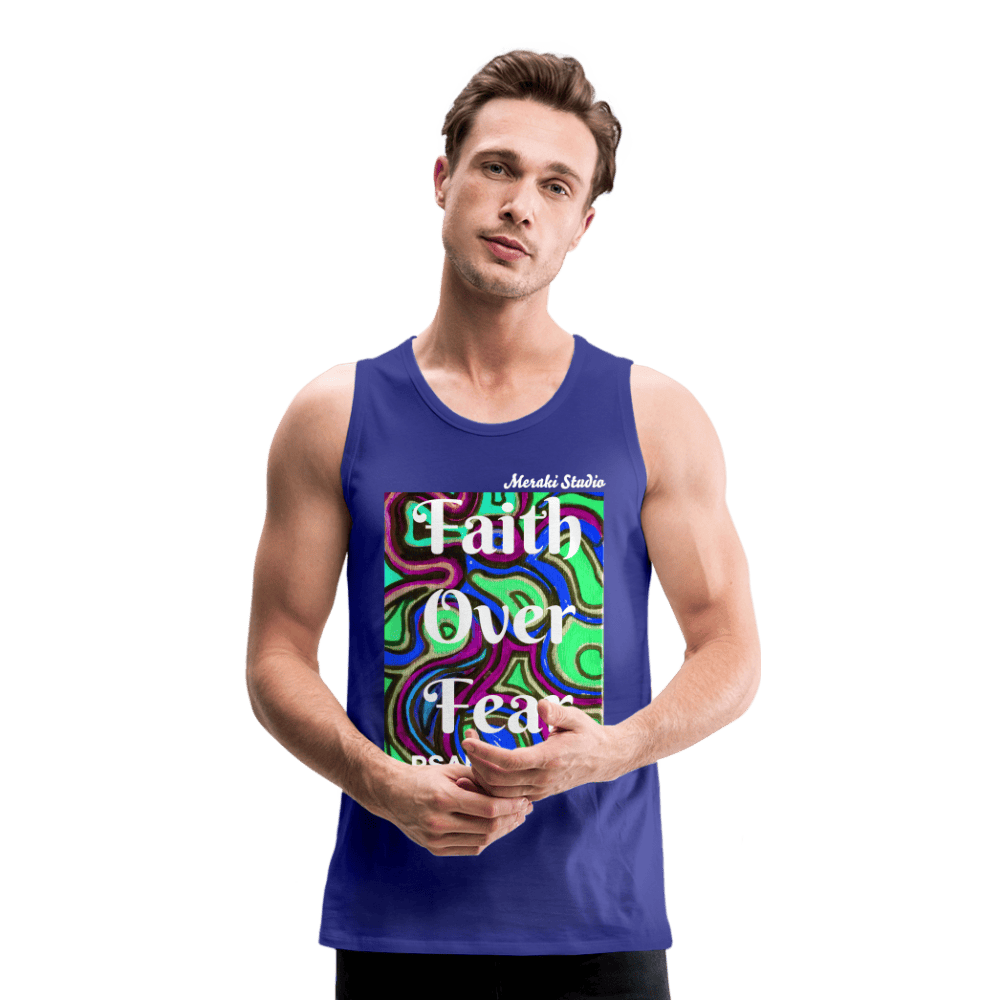 Meraki studio colour print Faith Over Fear Christian Bible Verse Men’s Premium Tank Top - royal blue