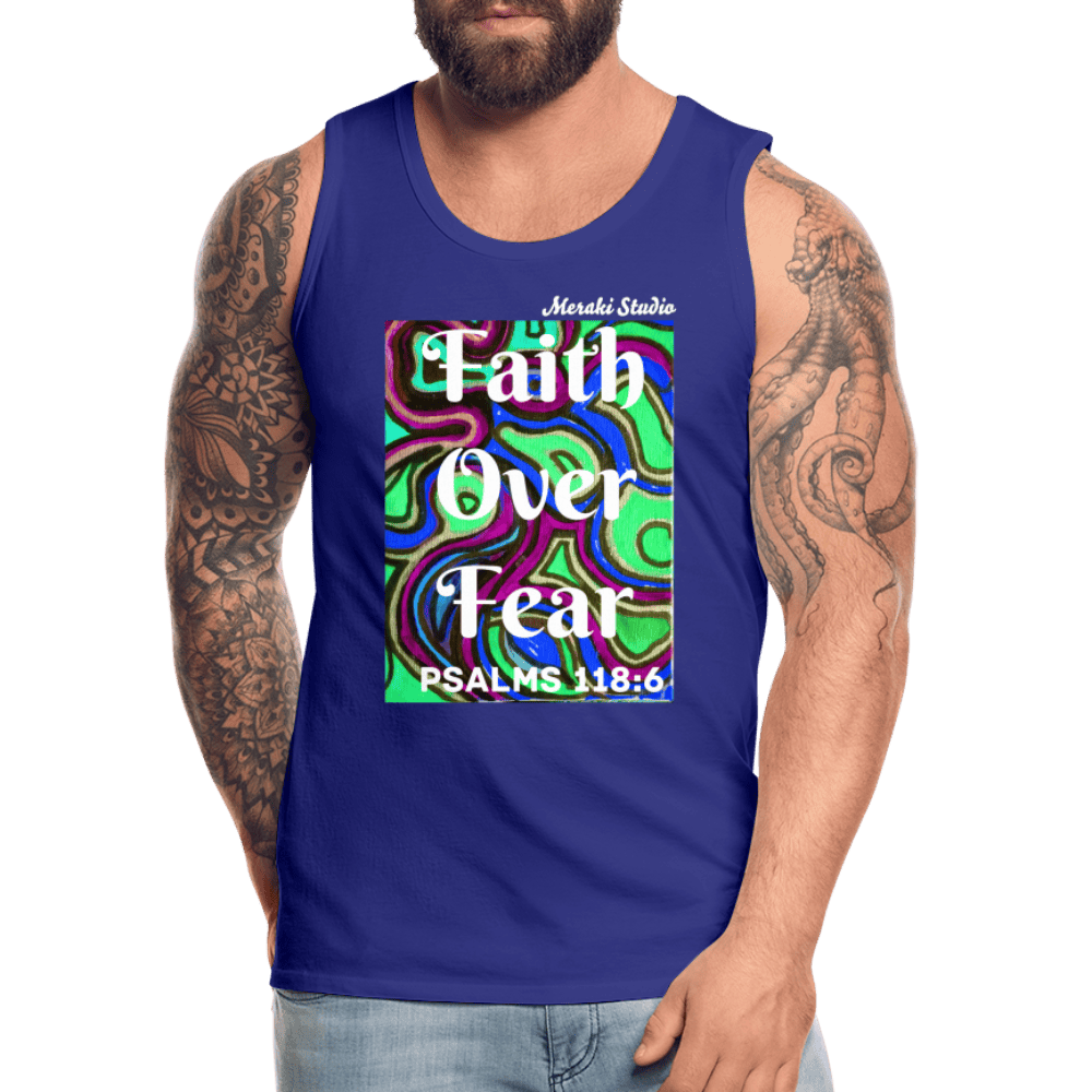 Meraki studio colour print Faith Over Fear Christian Bible Verse Men’s Premium Tank Top - royal blue