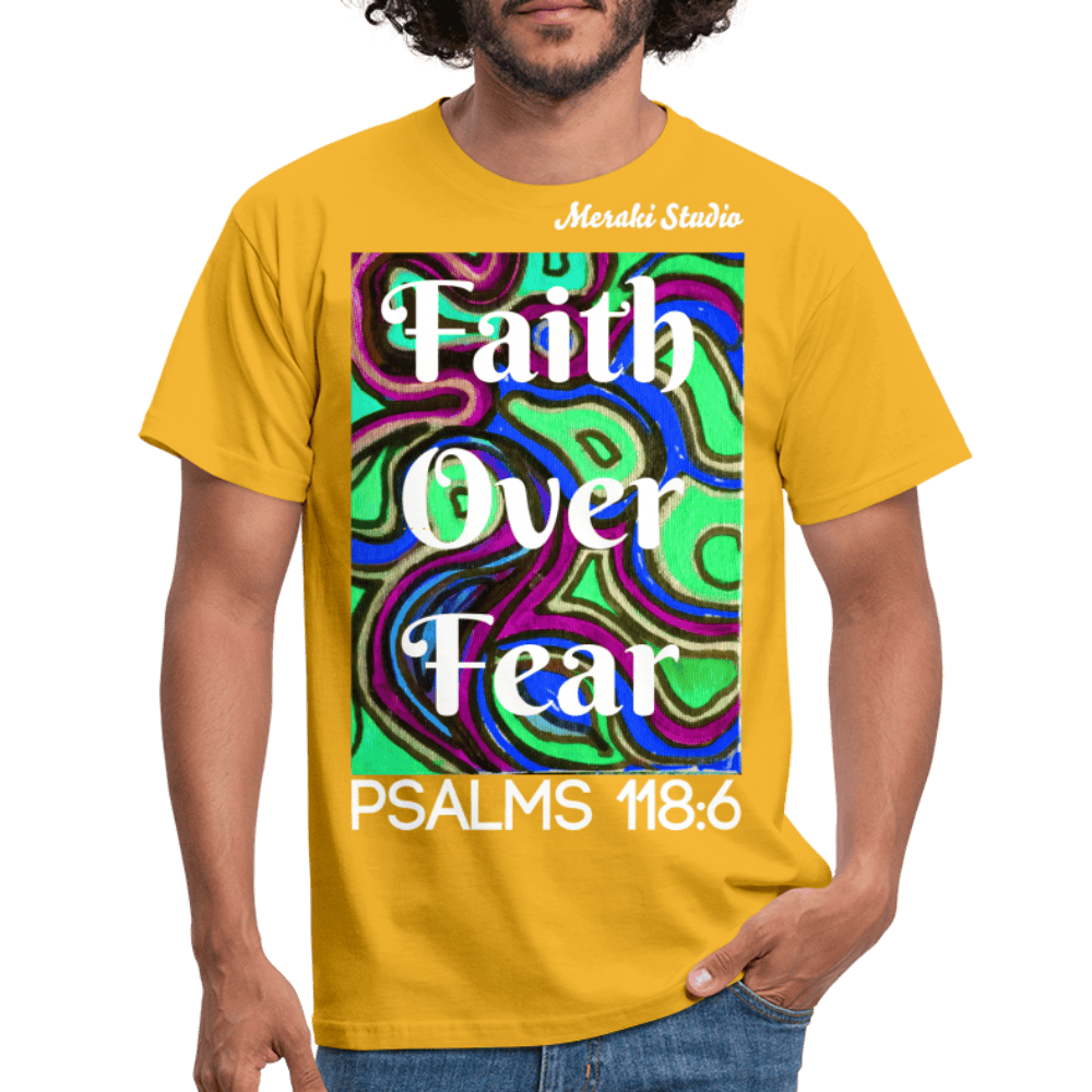 Meraki studio colour print Faith Over Fear Christian Bible Verse Men's T-Shirt - yellow