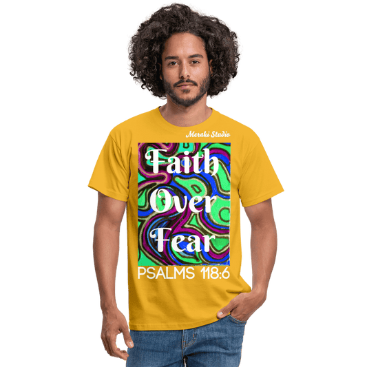 Meraki studio colour print Faith Over Fear Christian Bible Verse Men's T-Shirt - yellow