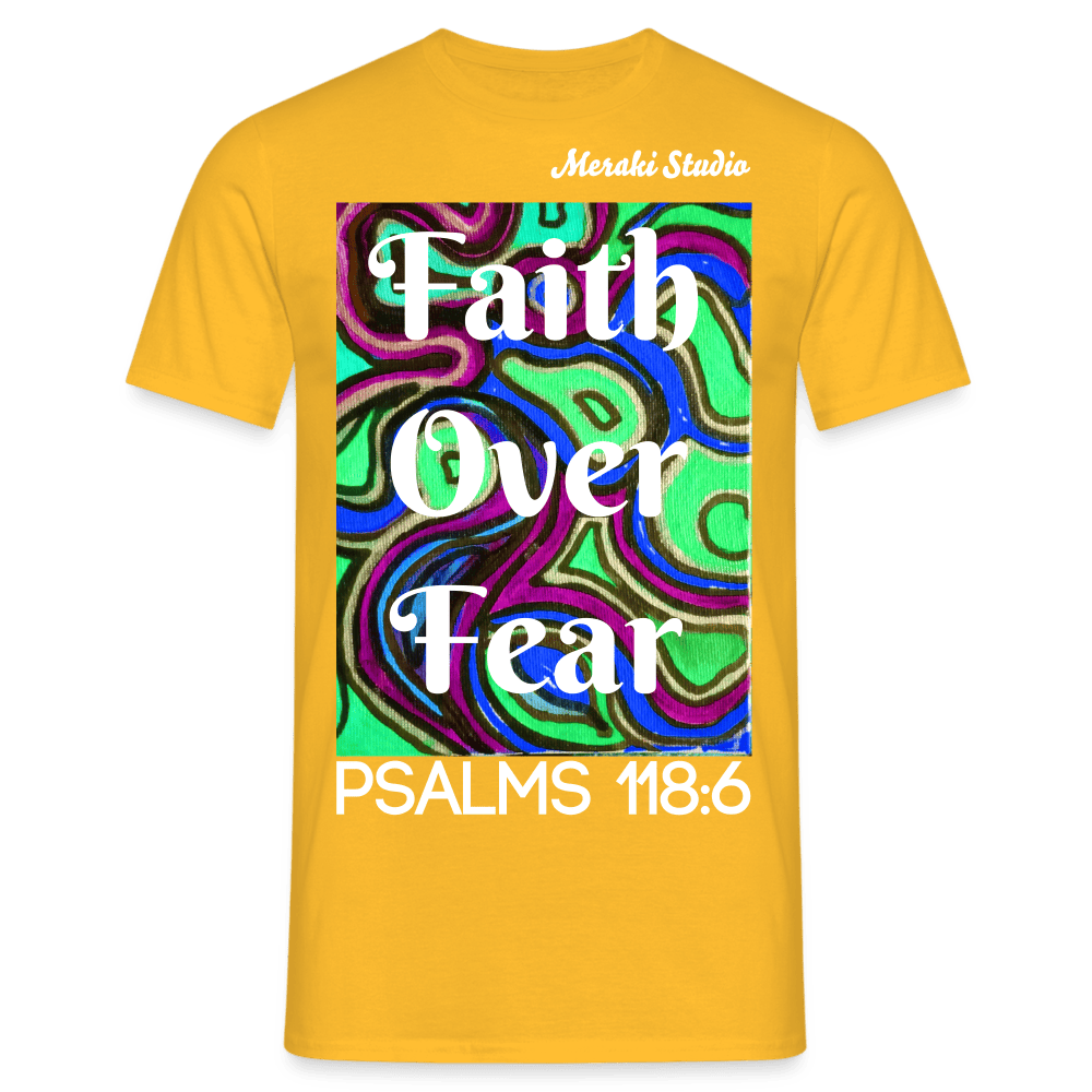 Meraki studio colour print Faith Over Fear Christian Bible Verse Men's T-Shirt - yellow