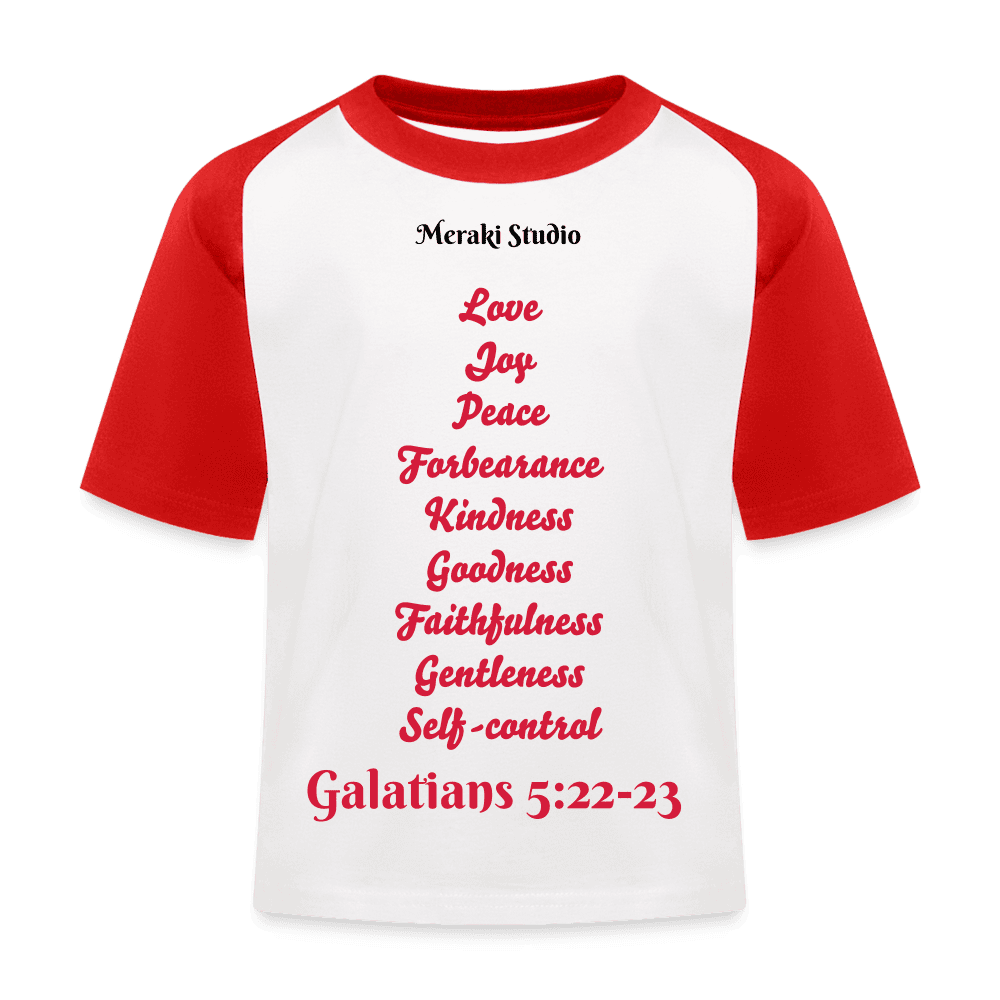 Meraki studio colour print fruits of the spirit Christian Bible Verse Women's T-Shirt Kids’ Baseball T-Shirt - white/red