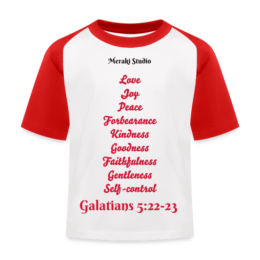 Meraki studio colour print fruits of the spirit Christian Bible Verse Women's T-Shirt Kids’ Baseball T-Shirt - white/red