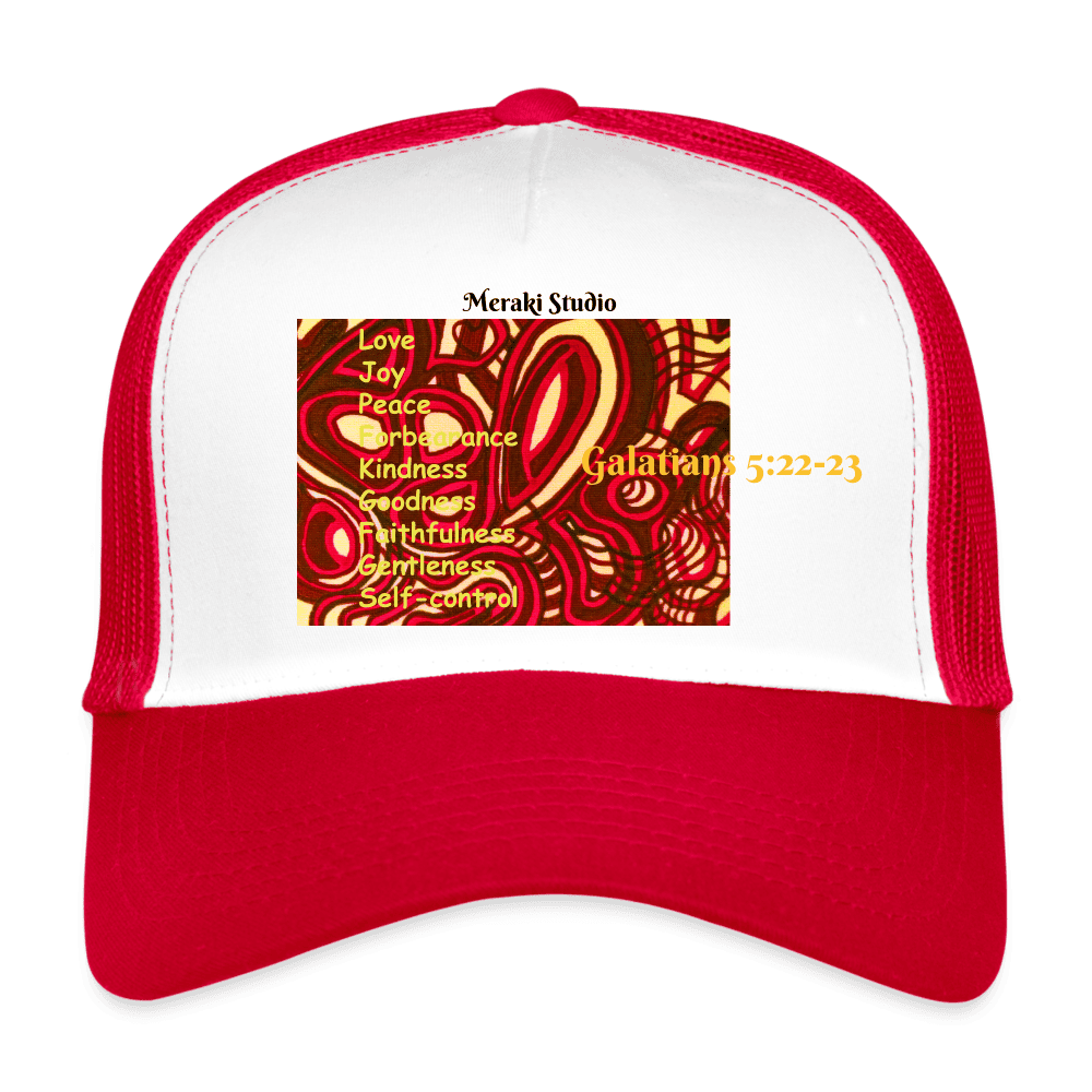 fruit of the spirit” comes from Galatians 5:22-23: Trucker Cap - white/red