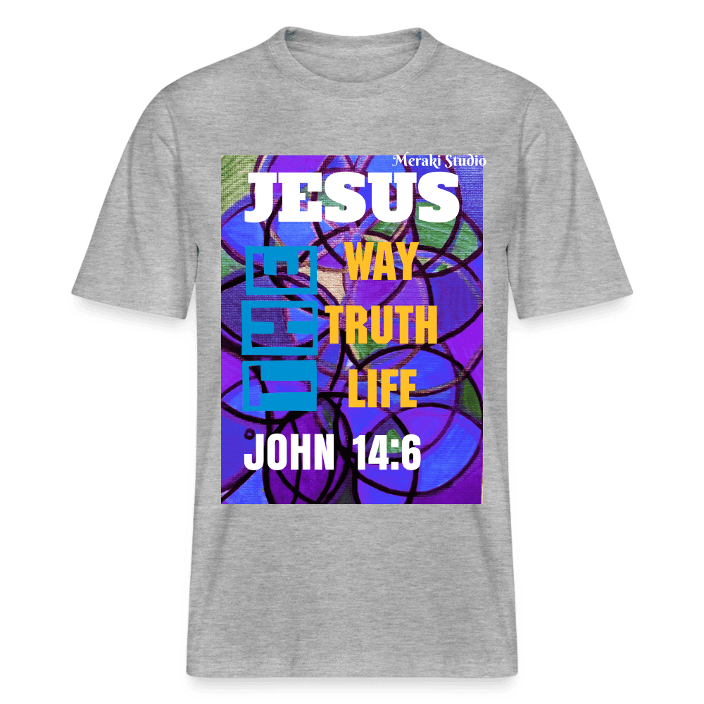 Meraki studio Jesus the way truth life patten print for Men’s or women Christian Bible verseStanley/Stella Unisex Organic T-Shirt SPARKER - heather grey