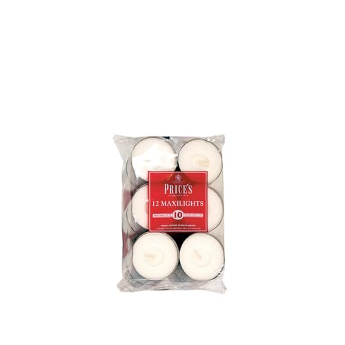 Price's - Maxi Tealights - Pack of 12 - Unscented - 10 Hour Burn Time - Quality White Wax