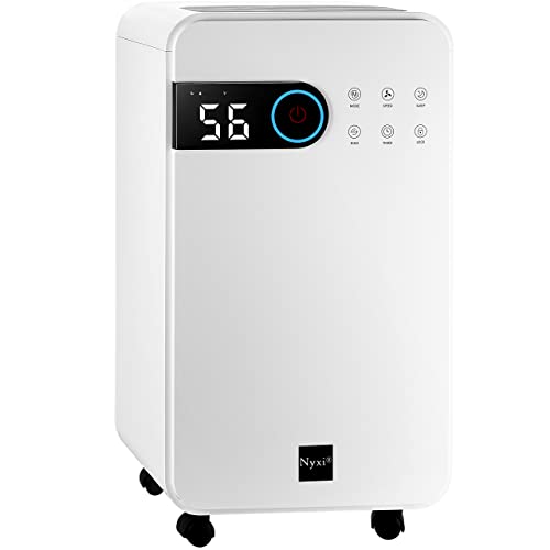 Nyxi Home Dehumidifier 12L per Day, Clothes Drying Function, Continues Drainage, 24 Hours Timer, Removes Condensation, Damp, Moisture and Purifies Air, Ideal for Homes, Offices, Basements, Laundry