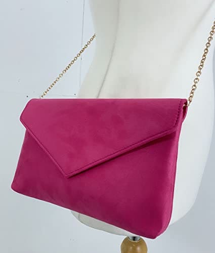 LeahWard Women's Faux Suede Leather Clutch Bag Wedding Party Evening Purse Handbags (Fuchsia)