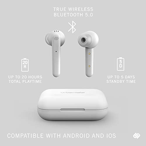 Urbanista Paris True Wireless Earphones 20H Playtime Wireless Charging Case and Bluetooth 5.0, Noise Cancelling Earphones with Touch Controls + Built-in Mic, Compatible with Android and iOS – White