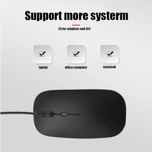 Slim Thin Optical USB Wired Mouse, Computer Mouse, 3 button mouse 1600 DPI, High-precision, Ergonomic Design, Silent, Wired Mouse Compatible with Windows PC, Laptop,Desktop,Notebook (Black)