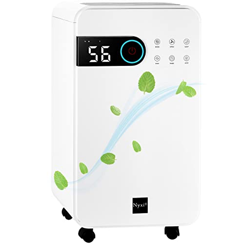 Nyxi Home Dehumidifier 12L per Day, Clothes Drying Function, Continues Drainage, 24 Hours Timer, Removes Condensation, Damp, Moisture and Purifies Air, Ideal for Homes, Offices, Basements, Laundry