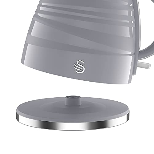 Swan Symphony 2 Pack Kettle and Toaster Set in Grey, Contemporary Style, Eye-Catching Gloss and Matte Ribbon Motif, Energy Efficient, STP3050GRN