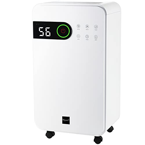 Nyxi Home Dehumidifier 12L per Day, Clothes Drying Function, Continues Drainage, 24 Hours Timer, Removes Condensation, Damp, Moisture and Purifies Air, Ideal for Homes, Offices, Basements, Laundry