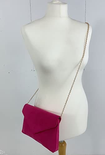 LeahWard Women's Faux Suede Leather Clutch Bag Wedding Party Evening Purse Handbags (Fuchsia)