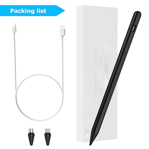 Stylus Pen for Android Touch Screens,Stylus Pencil for Tablet,Tablet Stylus Compatible Samsung/HuaWei/Tablet/Phone,Capacitive Pen with 2 Replacement Tips,Tablet Pencil with Palm Rejection,Black