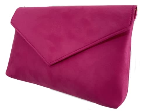 LeahWard Women's Faux Suede Leather Clutch Bag Wedding Party Evening Purse Handbags (Fuchsia)