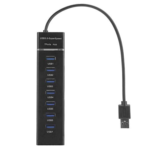 ASHATA USB Hub,USB 3.0 Hub 7Port Splitter with Blue LED Indicator High Speed 5Gbps BYLP107 DC 5V,Lightweight and Portable,For Windows 2k/ XP/Vista/ Win7/ Linuk/iOS 10.0+