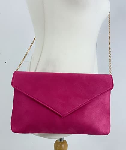 LeahWard Women's Faux Suede Leather Clutch Bag Wedding Party Evening Purse Handbags (Fuchsia)