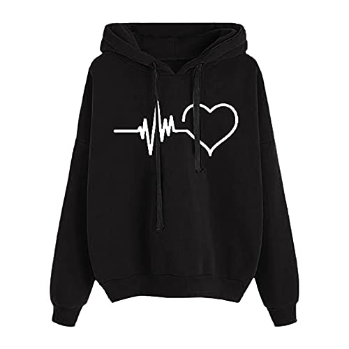 Womens Hoodies Size 12 Fleece Hoodie Jumpers Birthday Gifts for Her Active Workout Women's Love Printed Slouchy Hoodie Sweatshirt Drawstring Thick Plus Size Blouse Promotion Sale Clearance
