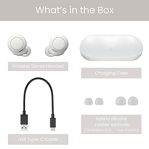 Sony WF-C500 True Wireless Headphones - Up to 20 hours battery life with charging case - Voice Assistant compatible - Built-in mic for phone calls - Reliable Bluetooth® connection - White