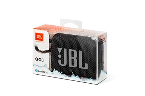 JBL GO 3 - Wireless Bluetooth portable speaker, 5 Hours of Playtime, integrated loop for travel with USB C charging cable, in black