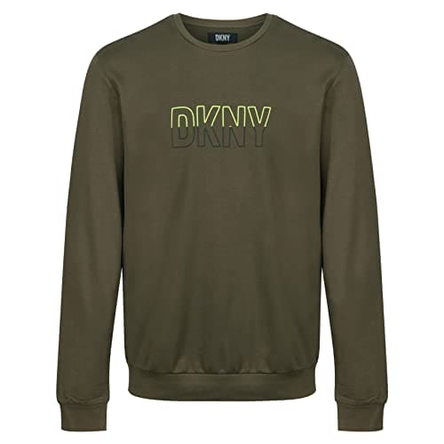 DKNY Men's Mens Dkny Long Sleeve Top in Khaki With Branded Chest Print T Shirt, Khaki, M UK