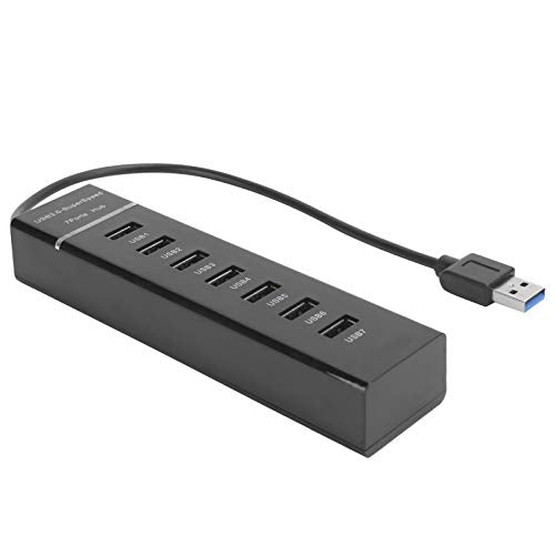 ASHATA USB Hub,USB 3.0 Hub 7Port Splitter with Blue LED Indicator High Speed 5Gbps BYLP107 DC 5V,Lightweight and Portable,For Windows 2k/ XP/Vista/ Win7/ Linuk/iOS 10.0+