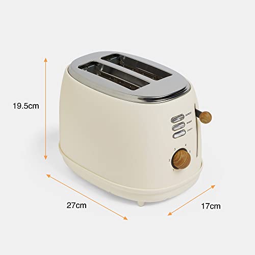 VonShef Kettle and Toaster Set – Scandi 1.7L Rapid Boil Kettle 3000W & 2 Slice Wide Slot Toaster 850W with 6 Browning Controls & High Lift, Matching Kitchen Set – Nordic Cream and Wood Accents