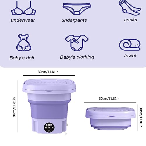 PW TOOLS Portable 8L Foldable Mini Washing Machine, Mini Washer and Spin Dryer, Small Washer for Socks Underwear or Small Items, for Camping, RV, Travel, Purple