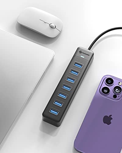 PHIXERO 7 Port USB Hub, USB 3.0 Hub Multi USB Port Hub, Portable USB Extension Hub, Compatible with All USB 3.0/2.0/1.1 Port Device