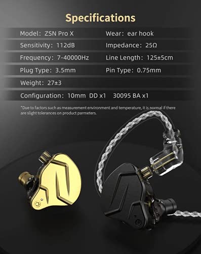 KINBOOFI KZ ZSN Pro X 1BA 1DD in Ear Earphone, KZ Earbuds in Ear Monitor Headphone with Detachable 0.75mm 2 pin Cable (Black, No mic)