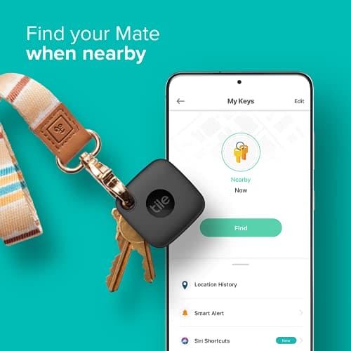 Tile Mate (2022) Bluetooth Item Finder, 1 Pack, 60m finding range, works with Alexa & Google Home, iOS & Android Compatible, Find your Keys, Remotes & More, Black