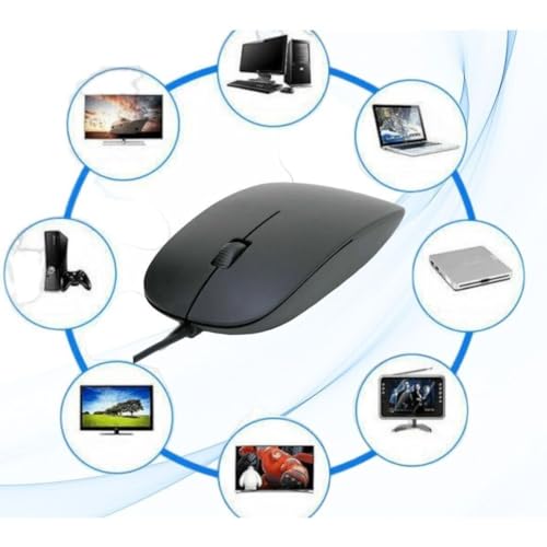 Slim Thin Optical USB Wired Mouse, Computer Mouse, 3 button mouse 1600 DPI, High-precision, Ergonomic Design, Silent, Wired Mouse Compatible with Windows PC, Laptop,Desktop,Notebook (Black)