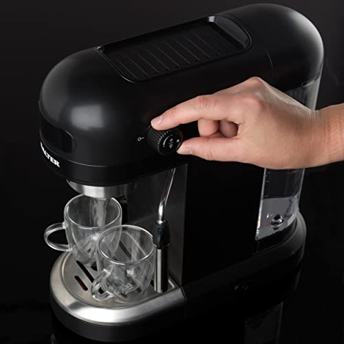 Salter Professional EK5240BO Espirista Coffee Machine - Milk Frothing Wand, 1.4 L, For Ground Coffee, Single and Double Function, Touch Panel Button, 15-Bar Italian Pressure, Latte, Cappuccino, Black