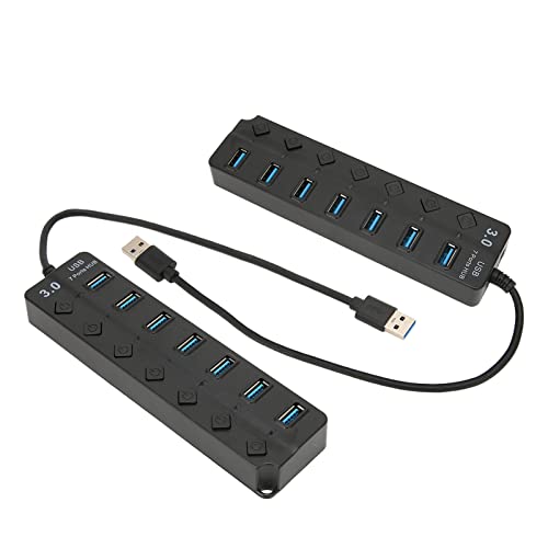 Vikye USB 3.0 Hub, 7 Ports USB Hub, Portable 5Gbps High Speed Transmission Data Hub, Ultra-Slim USB Adapter Docking Station for Laptop Compatible with Windows/OS X 10.0+(Black)