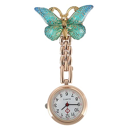 Hemobllo Nurse Watches Plastic Clip On Nursing Quartz Watches Butterfly Shape Lapel Pin on Brooch Fob Watches Round Hanging Watches for Decoration Green