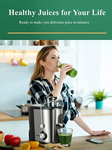 Juilist Juicer, 600W Juicer Machines with Anti-drip & Anti-slip Function, Juicers Whole Fruit and Vegetable with 3-Inch Wide Mouth Food Chute, 2 Speeds, Recipe Included, Easy to Clean