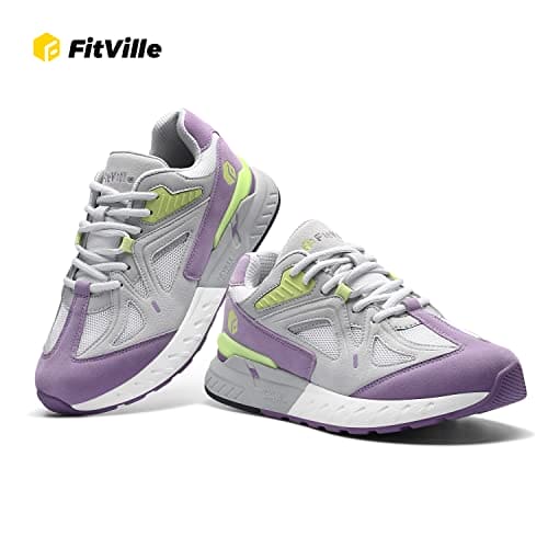 FitVille Womens Extra Wide Fit Trainers Ladies Walking Running Shoes Comfortable Sneakers for Flat Feet Plantar Fasciitis, Light Purple, 4 UK X-Wide