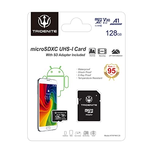 TRIDENITE 128GB Micro SD Card, MicroSDXC Memory for Nintendo-Switch, GoPro, Drone, Smartphone, Tablet, 4K Ultra HD, A1 UHS-I U3 V30 C10, Up to 95MB/s Read, with SD Adapter