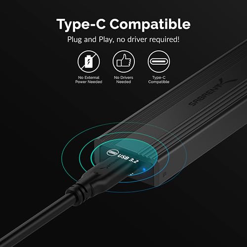 SABRENT M.2 SSD Enclosure, USB C 3.2X2 to NVMe SSD case, External Aluminum M2 NVMe converter Adapter, fast Data transfer Tool-Free + Cooling Pad, Docking Station for M Key M+B Key, UASP (EC-SNVE)