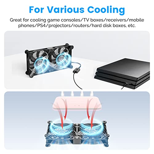 ELUTENG USB Fan 120mm Dual Row 2 in 1 with 3 Adjustable Speed USB PC Computer Fan 5V Quiet Electronics USB Cooling Fan with 8 Shock-Absorbing Feet for Cabinet/Router/PS5/Laptop/TV Box