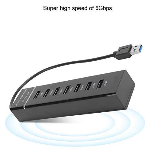 ASHATA USB Hub,USB 3.0 Hub 7Port Splitter with Blue LED Indicator High Speed 5Gbps BYLP107 DC 5V,Lightweight and Portable,For Windows 2k/ XP/Vista/ Win7/ Linuk/iOS 10.0+