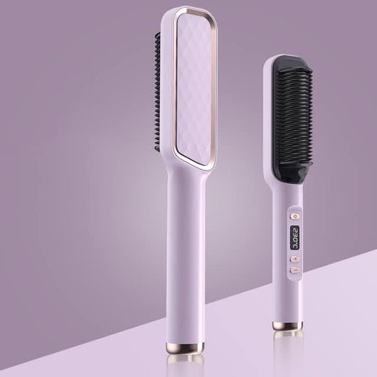 Hair Straightener, Hair Straightener Brush 2 Minutes Fast Heating LCD Display, Temperature Adjustment 80-230°C Smooth Hair Curl, Negative Ion Straightener Comb, 360° Rotating Power Cord(Gray)