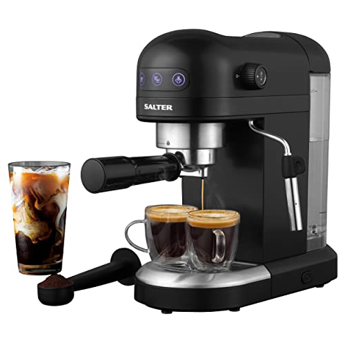 Salter Professional EK5240BO Espirista Coffee Machine - Milk Frothing Wand, 1.4 L, For Ground Coffee, Single and Double Function, Touch Panel Button, 15-Bar Italian Pressure, Latte, Cappuccino, Black