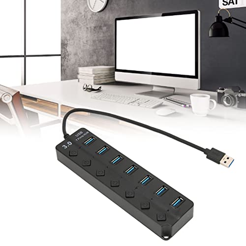 Vikye USB 3.0 Hub, 7 Ports USB Hub, Portable 5Gbps High Speed Transmission Data Hub, Ultra-Slim USB Adapter Docking Station for Laptop Compatible with Windows/OS X 10.0+(Black)